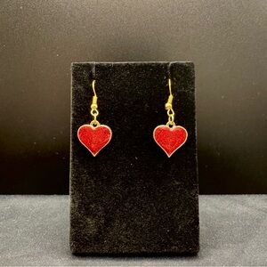 Fun new handmade Red Heart Drop Earrings w gold accents